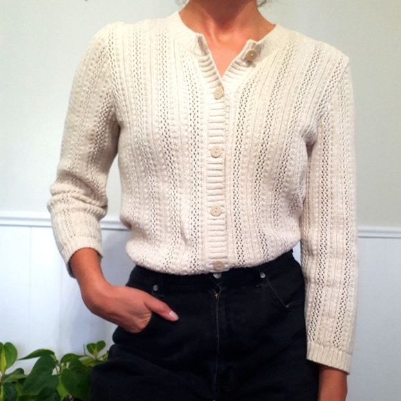 Vintage Sweaters - Tan knit cardigan